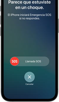 iPhone 17e, parte frontal, funcionalidad Detección de Choques en uso.